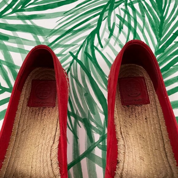 Tory Burch Ruby Red Suede Logo Espadrille Flats Size 10.5 - Picture 3 of 9